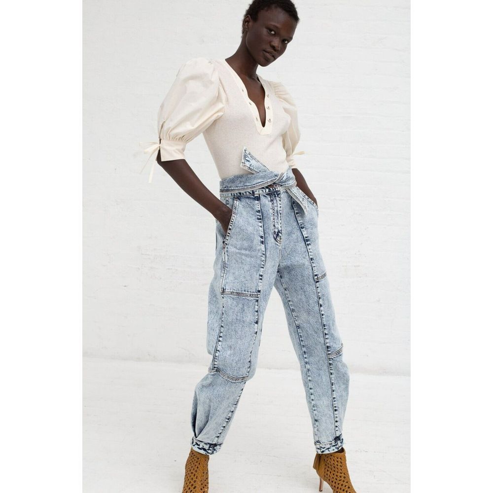 Ulla Johnson $395 Acid‎ Wash High Waisted Storm Jeans Tie Waist Sz 2 W26”